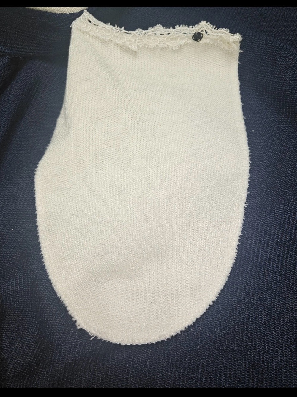 Vintage Nilani Navy Blue Off White Lace Trim knit Cardigan Coquette Sweater M - Picture 10 of 13